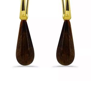 Macy's 14K Gold Plated Genuine Tiger Eye Stone Teardrop Earrings